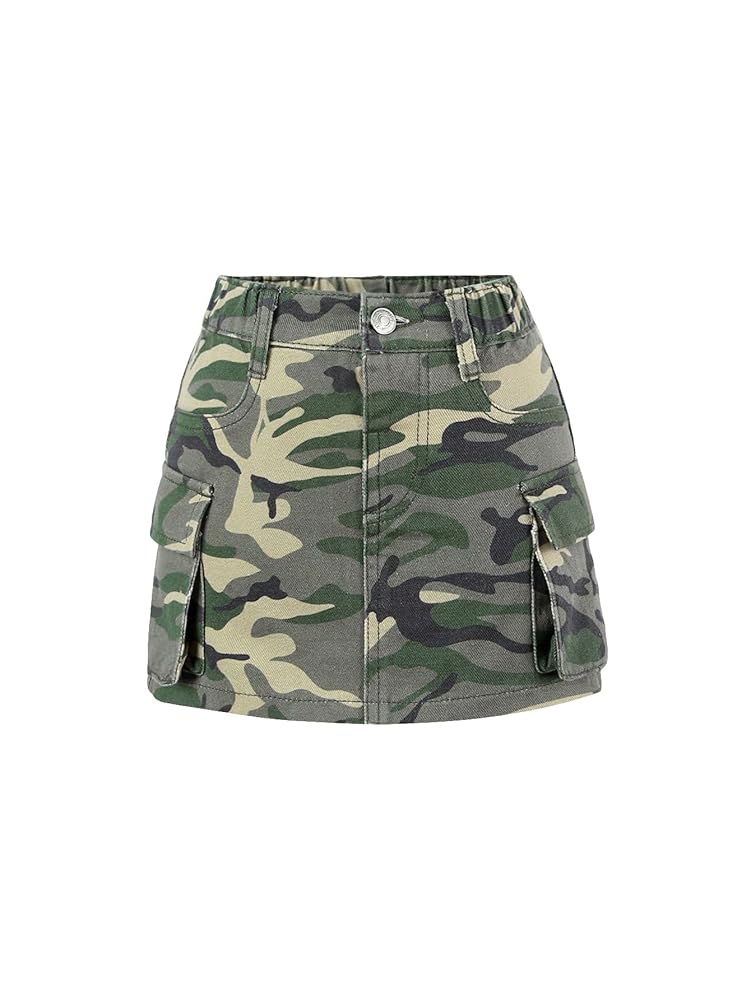 スカート SOLID CAMO CORDUROY SKIRT L In Line Camo Corduroy Micro Mini Skirt - Olive/combo
